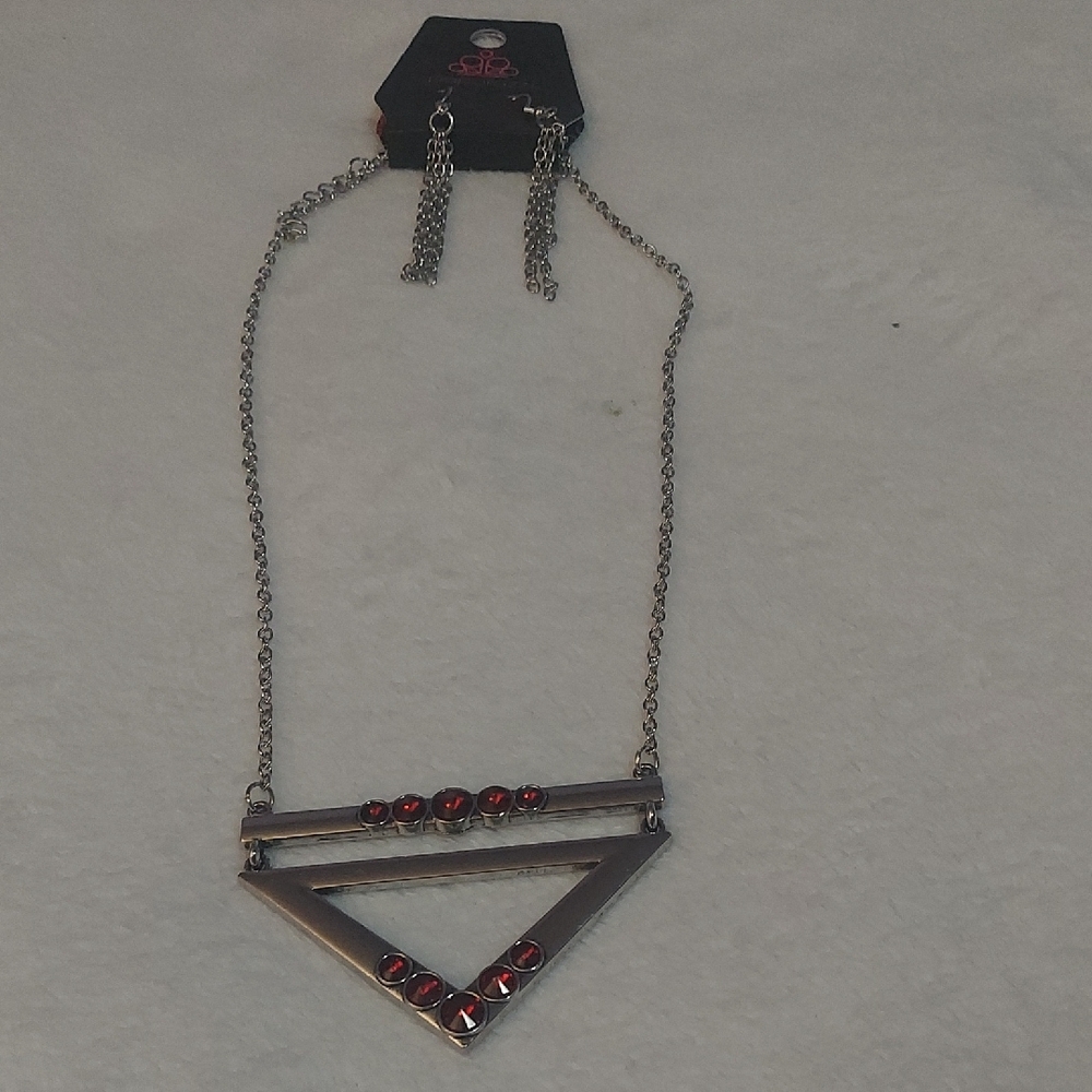 8/$10 Paparazzi Silver Necklace with Red Gems - Picture 5 of 6